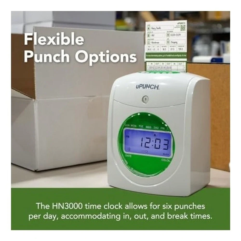 uPunch HN1500C Digital Time Clock Bundle AutoAlign 100 Cards Rack Keys